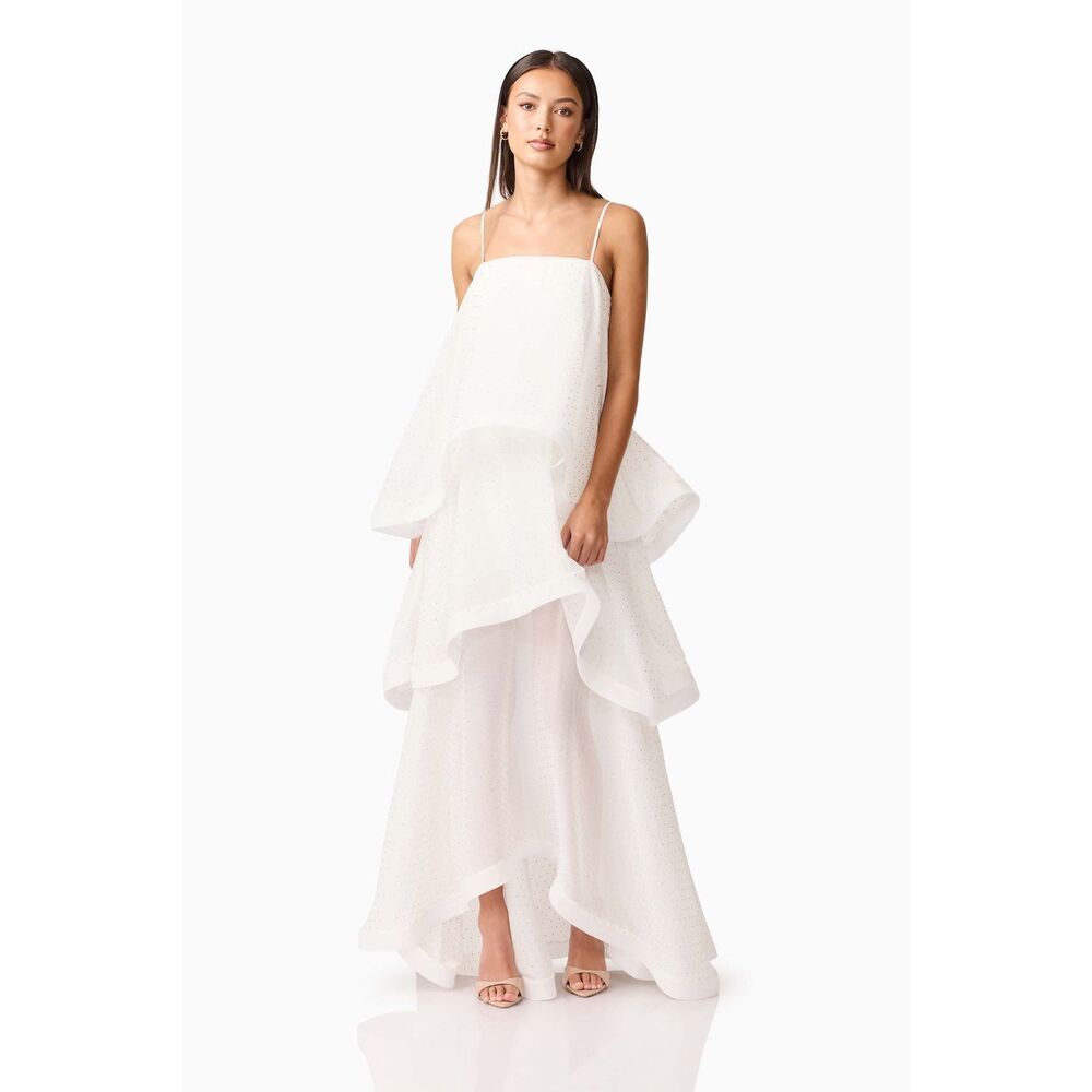 Elliatt Moss Tiered Embellished Gown White bachelorette wedding Bridal size S NW - Picture 3 of 11